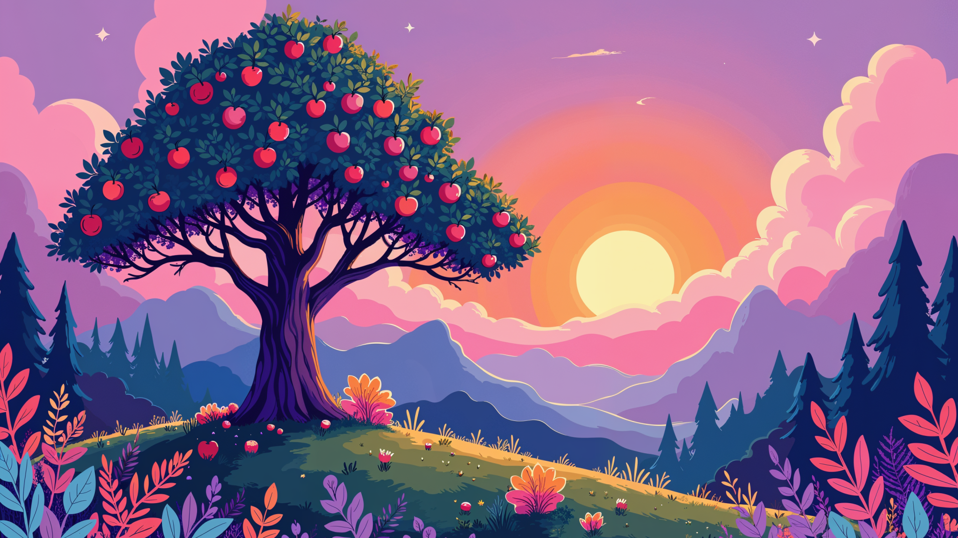in-the-center-of-the-shot-a-big-appletree-full-wit__91604